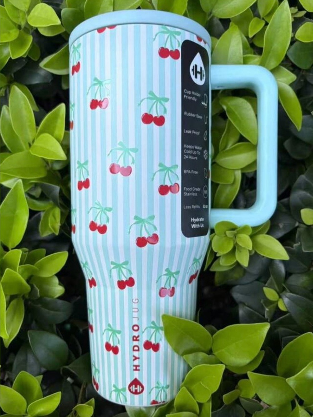 NEW  limited edition rare Hydro Jug Blue Cherry Stripe 40 oz. Traveler Mug cup